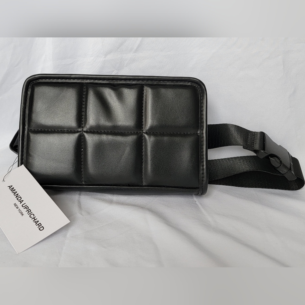 NWT! Amanda Uprichard Black Faux Leather Quilted Belt Bag, Black, One Size